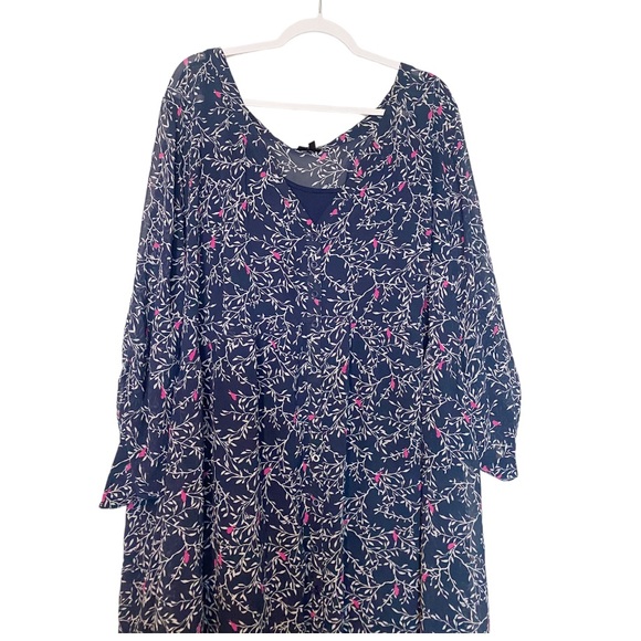 Torrid Bird Print Shirt Dress Chiffon 3/4 Sleeves Tunic Boho Preppy Blue/Pink 6X - Picture 4 of 11